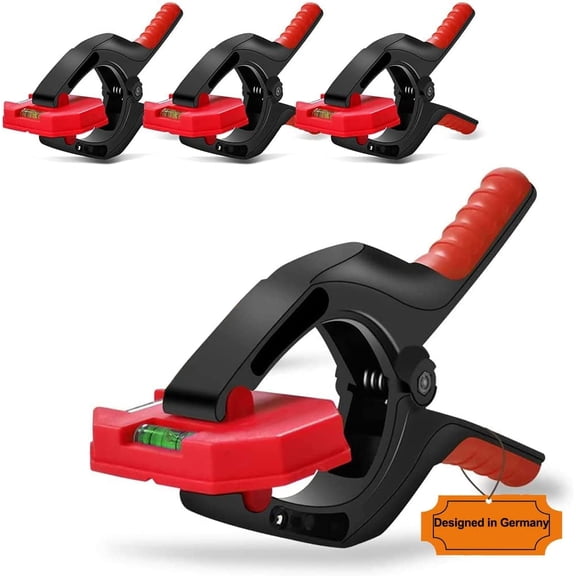 Wood Clamps 8.5 Inch, 4 Pack Nylon Heavy Duty Large Spring Clamps with Spirit Levels For Home Woodworking Improvement Projects And Backdrop Clamps,Red