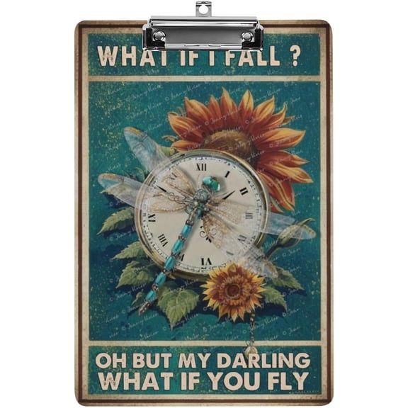 Wood Clipboard, Decorative Wooden Clip Board with Low Profile for Office, School,Standard A4 Letter Size, Gift for Friends, Dragonfly Inspirational Quote, Encouragement Gift 12.5"x 9"