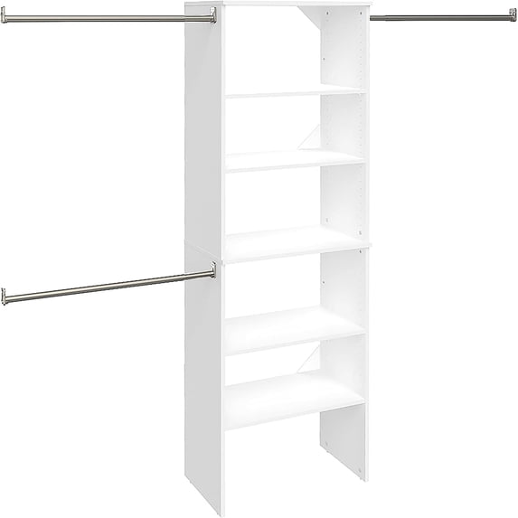Inset Bookshelves Wood Closet Organizer System Starter Kit, 25-Inch with Tower, 3 Hang ...