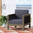 thumbnail image 1 of Wood Club Chair With - Gray, Brown. Water- Cushions. 27.5"w X 30.51"d 24.27"h. For Outdoor Patio & Garden. Assembly Required Mixed Gray + Brown Accents. , Water-. 24.27"h 30.51"d. Garden Chair., 1 of 7