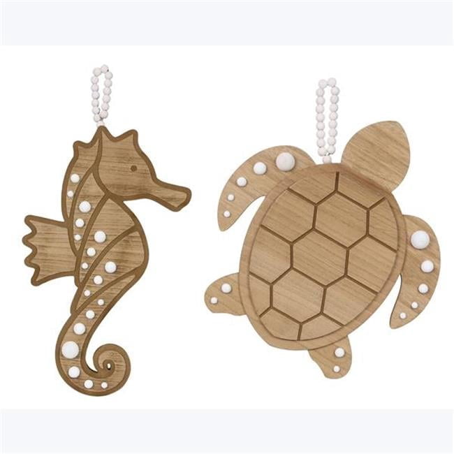 Wood Coastal Neutral Turtle & Seahorse Wall Decor, 2 Assorted Color ...