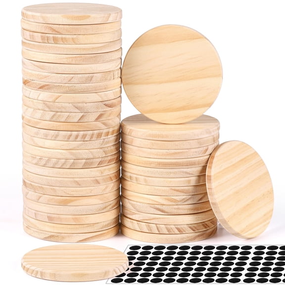Wood Coasters Set 42 Pieces 4 Inch Round Blank Pine Coasters with Non-Slip Dots for DIY Crafts Home Decoration