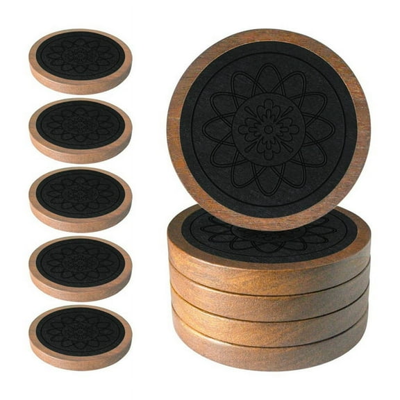 Wood Coasters for Drinks, Absorbent Coaster Sets of 5, Drinks Coffee Tabletop Protection, Non-Slip Black
