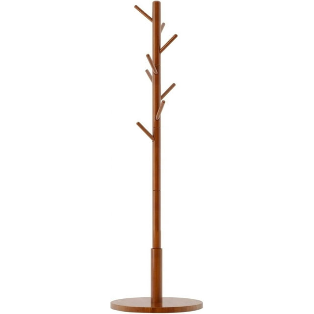 Wood Coat Rack Freestanding, Coat Stand with 8 Hooks, Kids Coat Tree with 3 height options and Sturdy Base, Rustic Coat Rack Small Hall Tree Brown YD-1008