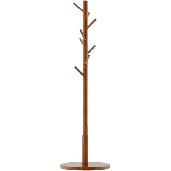 Wood Coat Rack Freestanding, Coat Stand with 8 Hooks, Kids Coat Tree with 3 height options and Sturdy Base, Rustic Coat Rack Small Hall Tree Brown