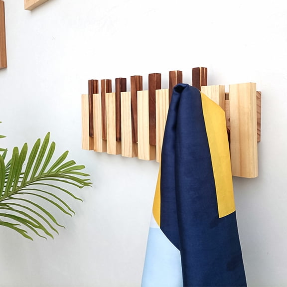 Wood Coat Rack Hanger W/ Flip - Down Hooks Wall Mounted Clothes Rack Coat Hanger