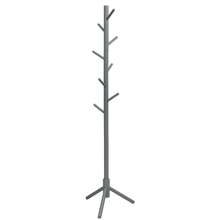 Wood Coat Rack Height Adjustable Coat Hanger Satnd with 8 Hooks Grey
