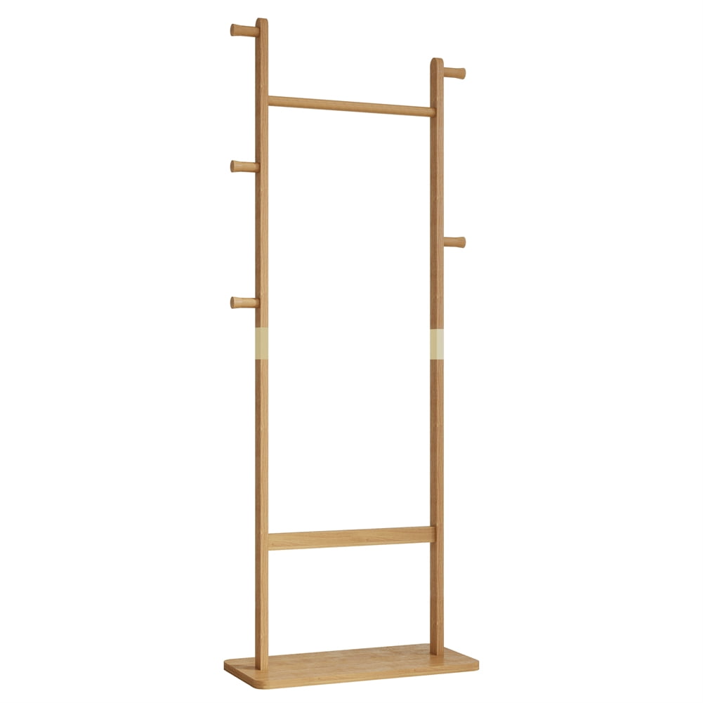 Walnut Solid Wood Freestanding Coat Rack with Shelves and Hooks