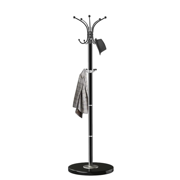 Wood Coat Rack Stand, Wooden Coat Rack Freestanding with Sturdy Round Base, Vintage Coat Racks with 14 Hooks, Natural Birch Wood Entryway Coat Tree Hanger Stand Easy to Assemble