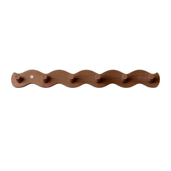 Wood Coat Rack Wall Mount - Coats Hook Hanger Wall-Mounted, Wave-Shaped Entryway Hanging Racks with 6 Hooks for Jacket Keys Hats Robes Towels Bags, Living Room Bathroom Bedroom Hallway