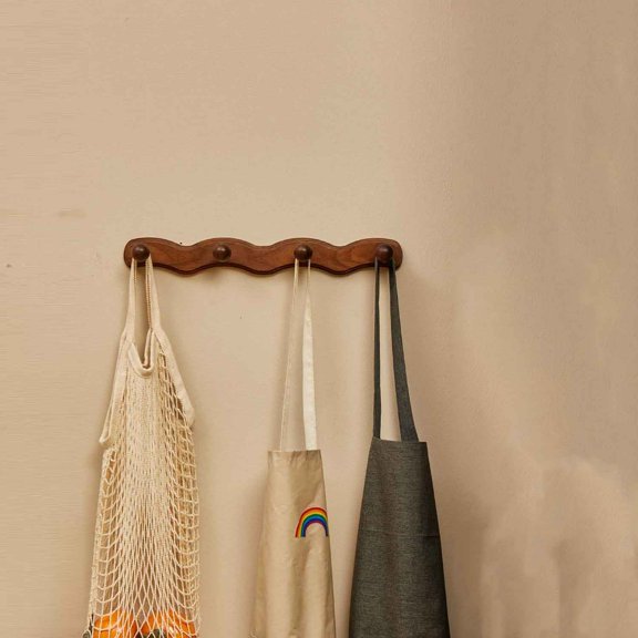 Wood Coat Rack Wall Mount - Walnut Coat Hooks for Hanging Clothes, Keys, Robes, Purse, Towels, Bags, Backpack, Modern Decorative Wall Hooks Hanger Organizer for Bathroom, Entryway & Bedroom