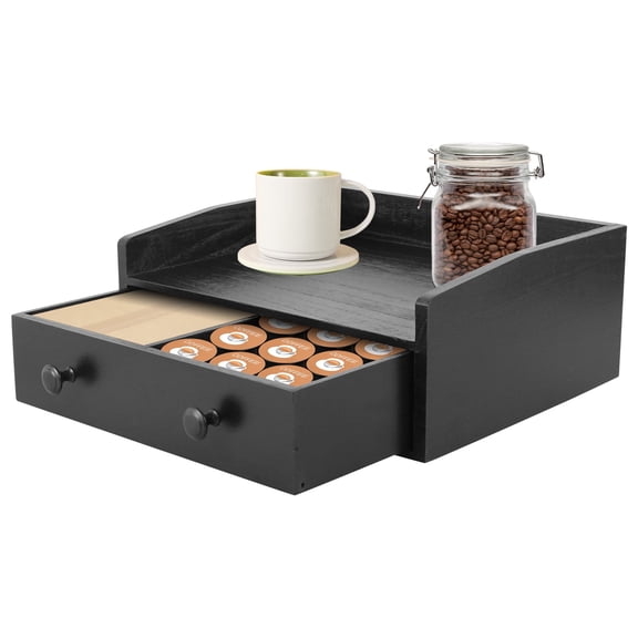 Wood Coffee Bar Organizer With Drawer Countertop Station Stand For Coffee Maker Black (black )