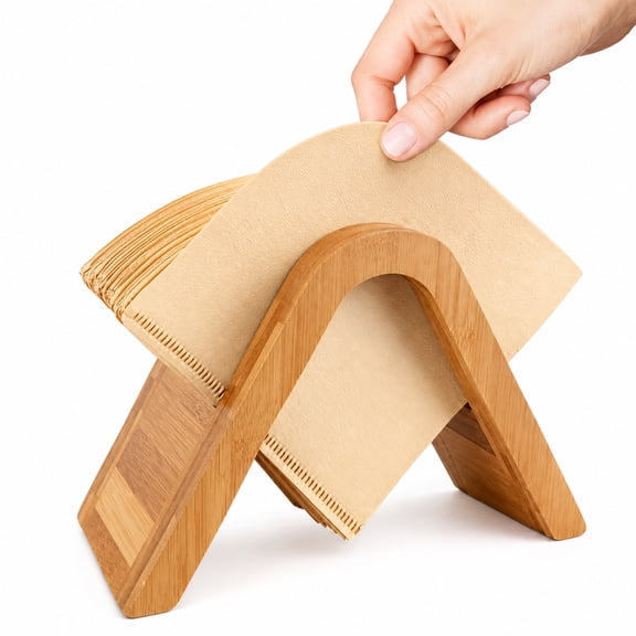 Wood Coffee Filter Holder, Countertop Storage Rack Stand for 4 Size Coffee Filter Papers, Dustproof Coffee Filter Container