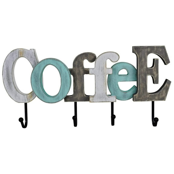 Wood Coffee Letter Sign with Hooks Wall Mounted Coffee Mug Holder Rustic Farmhouse Wood Cutout Coffee Sign Mug Hanger