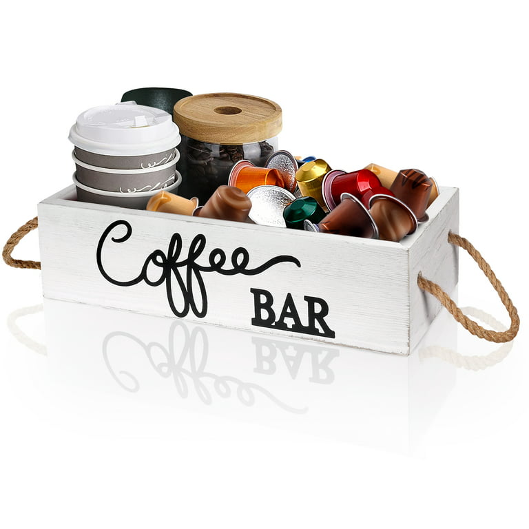 Coffee Station Organizer Wooden Coffee Bar Accessories Organizer for  Countertop, Farmhouse Kcup Coffee Pod Holder Storage Basket Coffee Bar  Organizer