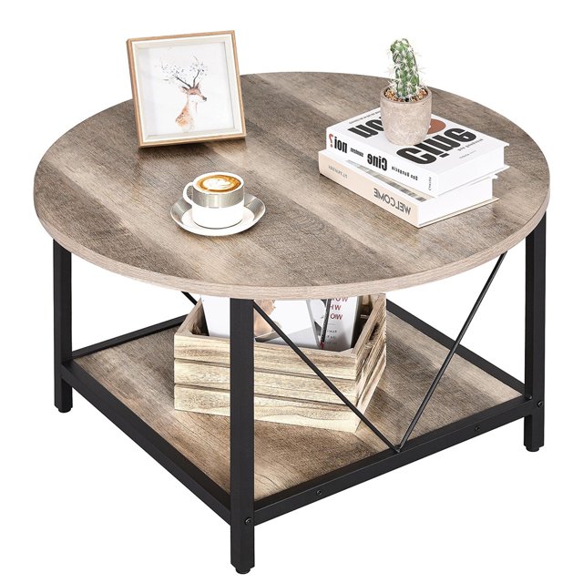 Wood Coffee Table 2Tier Round Coffee Table Circle Coffee Table with