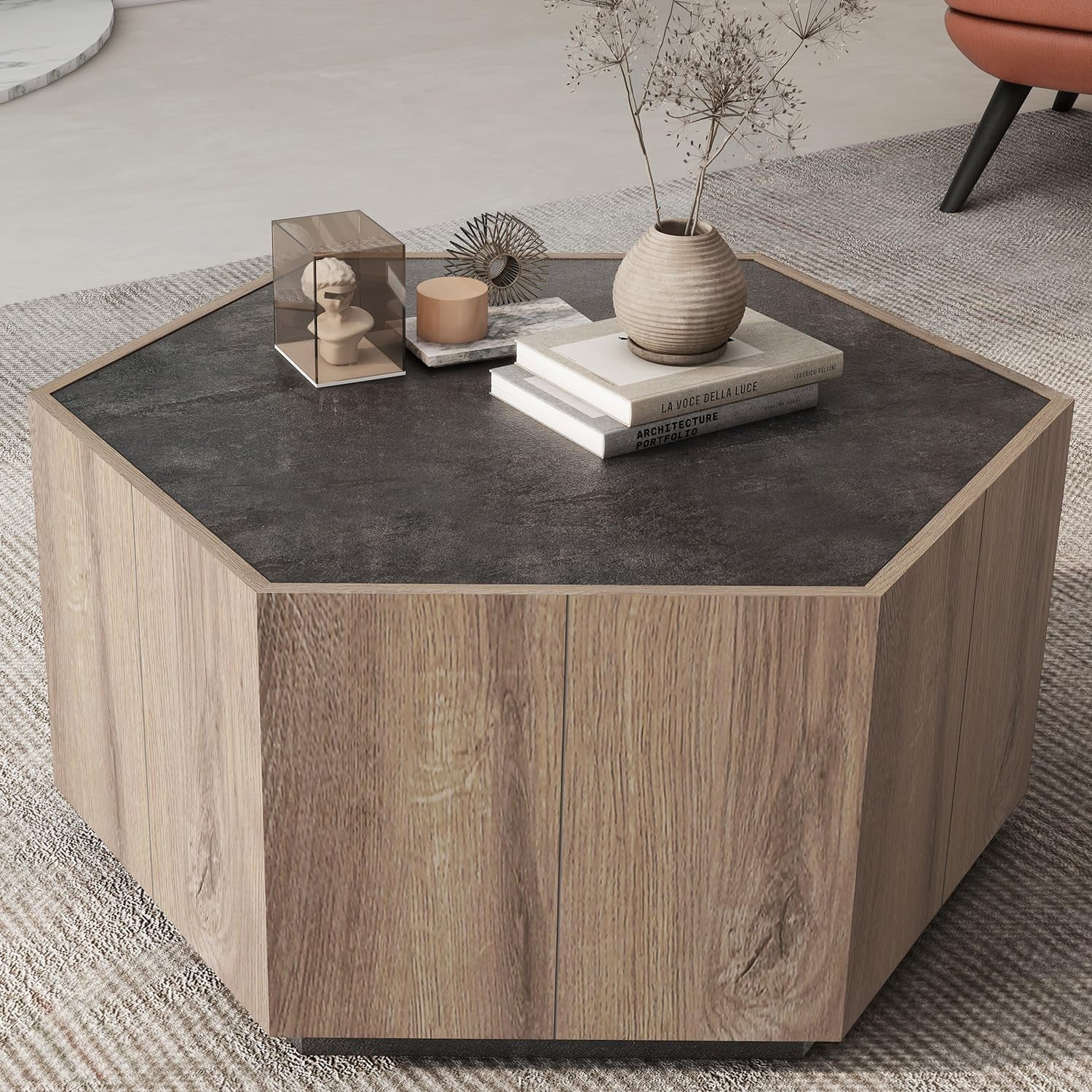 Wood Coffee Table with Storage Drawers, Mid Century Modern Rustic Retro ...
