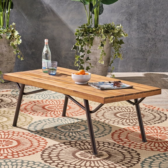 Wood Coffee Table With Iron Legs, Finish, 17.56" High X 50" Wide 23.5" Deep Patio And Backyard Modern Design Table, 50"x23.5"x17.56" Size
