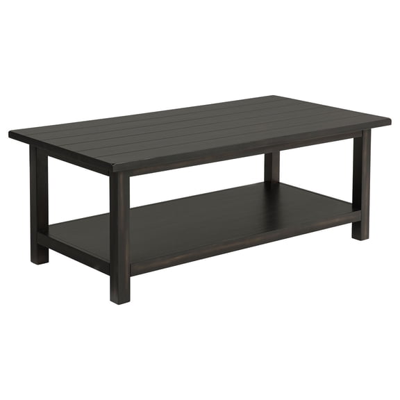 Wood Coffee Table with Shelf - Distressed Java Finish - Living Room