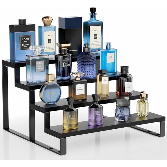 WooOrganix 12 inch 4-Tier Cologne Organizer for Men, Waterproof Wooden Perfume Stand with Non-Slip Pads, Tiered  Display Riser for Perfume and  Figures