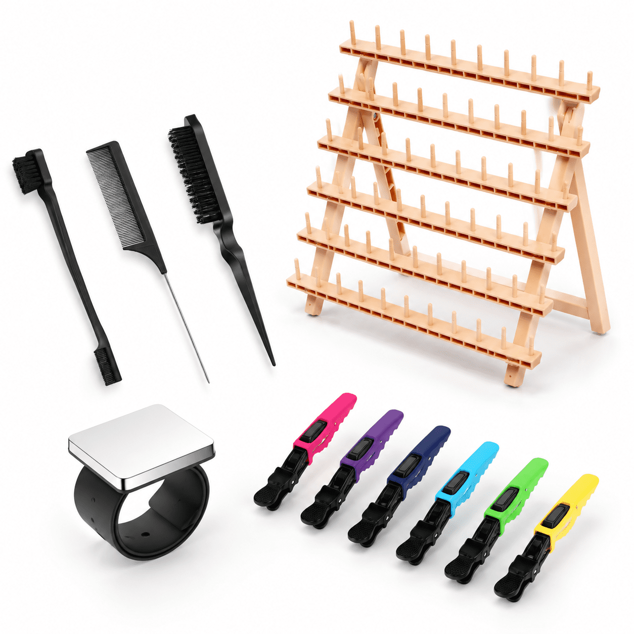Wood Color Combo4 60-Peg Hair Braiding Rack with Comb Set and Wristband ...