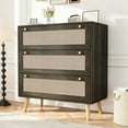 thumbnail image 1 of Farmhouse Rattan Dresser with 3 Drawers - Wooden Storage Chest for Bedroom, Living Room & Hallway, Vintage Style Organizer, 1 of 9