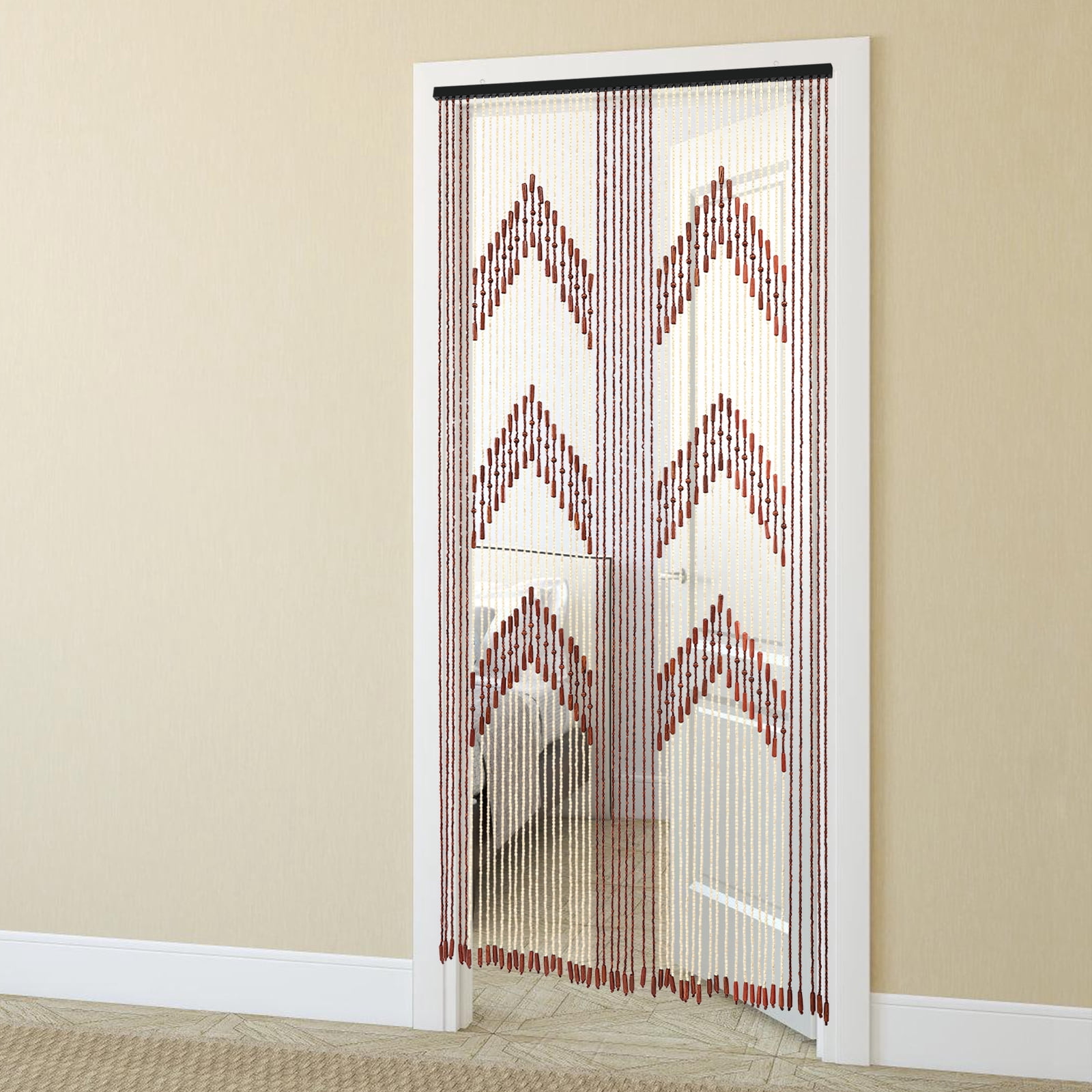 Wood-Colored Bamboo and Wood 190x90cm Antique Partition Bead Curtain 52 Hand-Made Door Curtains