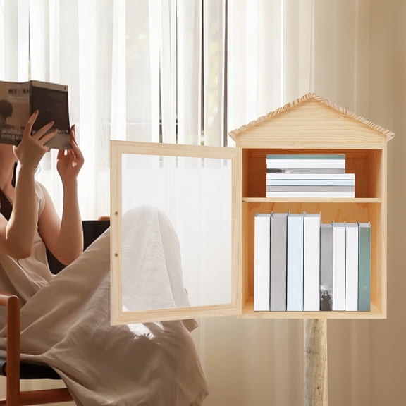 Wood-Colored Pine Acrylic 40x28x58.5cm Single Bookcase With Transparent Window Double-Deck Community Bookcase Display Cabinet