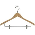 thumbnail image 1 of Wood Combo Hanger w/ Cushion Clips, Box of 25 Space Saving 17 Inch Flat Wooden Hangers w/ Natural Finish & Chrome Swivel Hook & Notches for Shirt Jacket or Dress by International Hanger, 1 of 5
