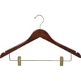 thumbnail image 1 of Wood Combo Hanger w/ Cushion Clips, Box of 25 Space Saving 17 Inch Flat Wooden Hangers w/ Walnut Finish & Brass Hardware & Notches for Shirt Jacket or Dress by International Hanger, 1 of 4