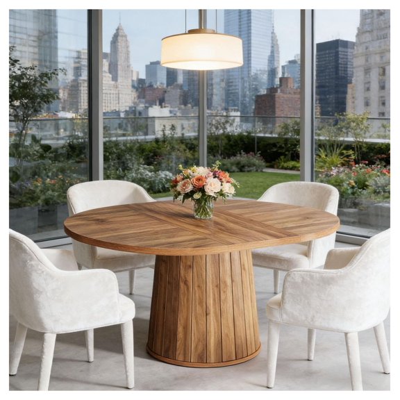 Wood Conference Table for 6 People, Oval Meeting Table for Office - 55 Inch Modern Boardroom Table with Wooden Base, Professional Style