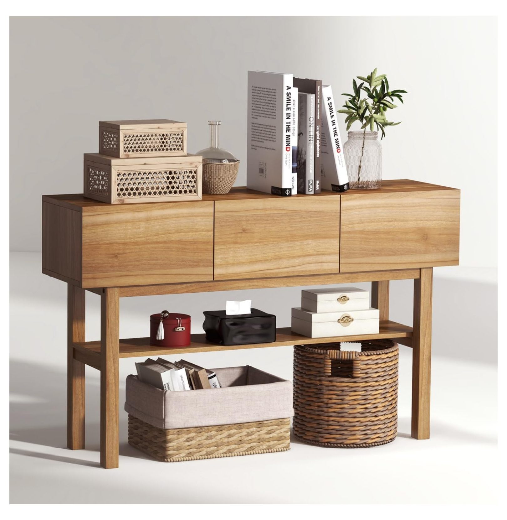 Wood Console Table with 3 Drawers Rustic Sofa Table Entryway Table with ...