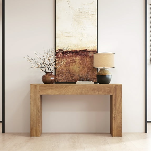 Wood Console Table for Entryway Living Room, 43-Inch Small Sofa Table, Farmhouse Rectangular Accent Console with Wooden Double Base for Behind Couch Hallway Foyer Entrance, Light Oak Brown