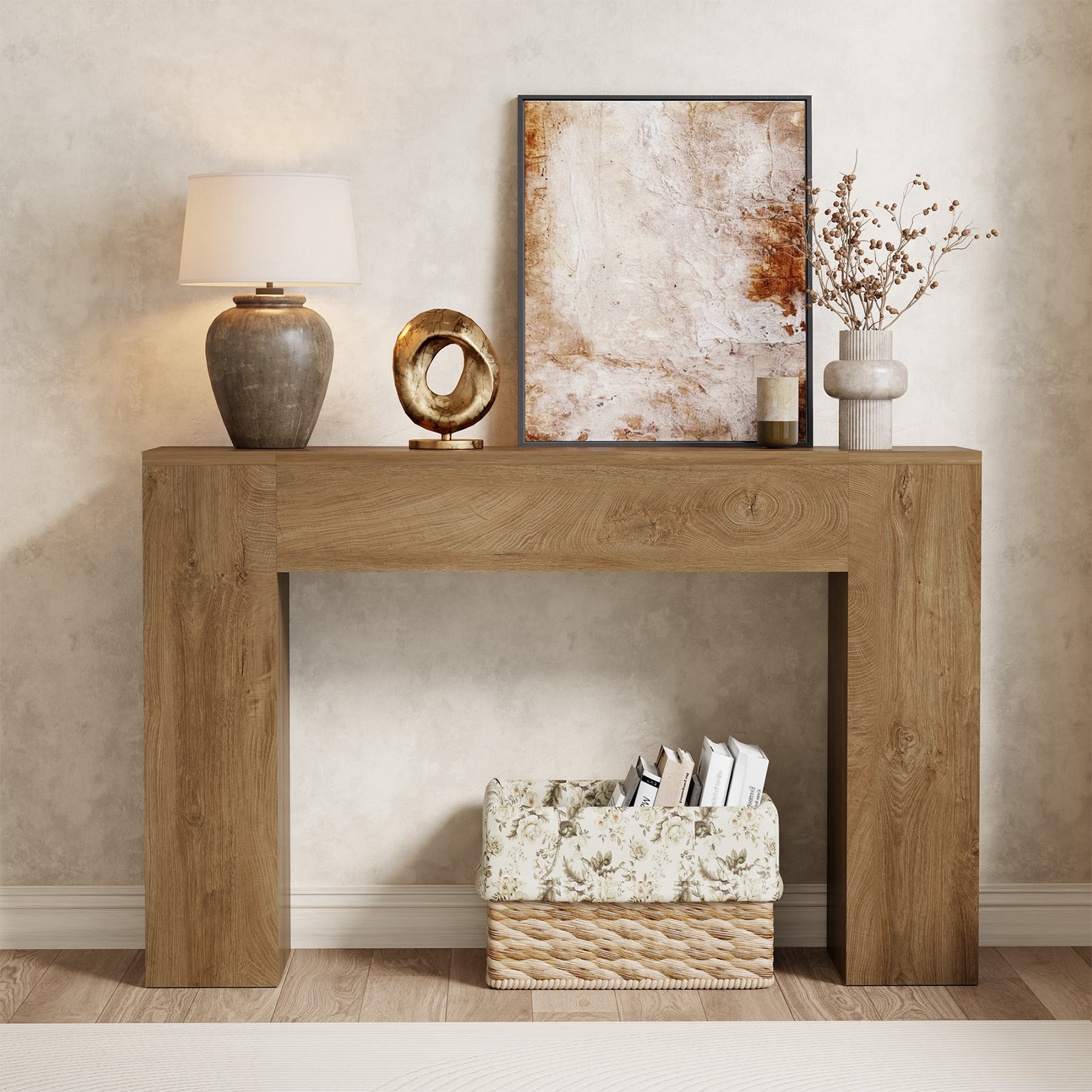 Wood Console Table for Entryway Living Room, 43-Inch Small Sofa Table, Farmhouse Rectangular Accent Console with Wooden Double Base for Behind Couch Hallway Foyer Entrance, Light Oak Brown