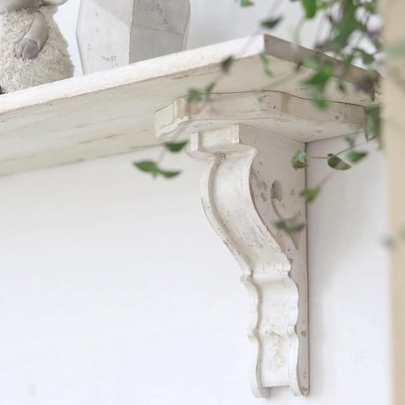 Wood Corbels Sets of 2 Wooden Shelf Brackets Corbels for Shelf Shabby White Wood Corbel Brackets Vintage Style, 6.5" x 4.9" x 8.7"