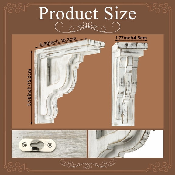Wood Corbels for Shelves Vintage White Distressed Shelf Brackets 2 Pack