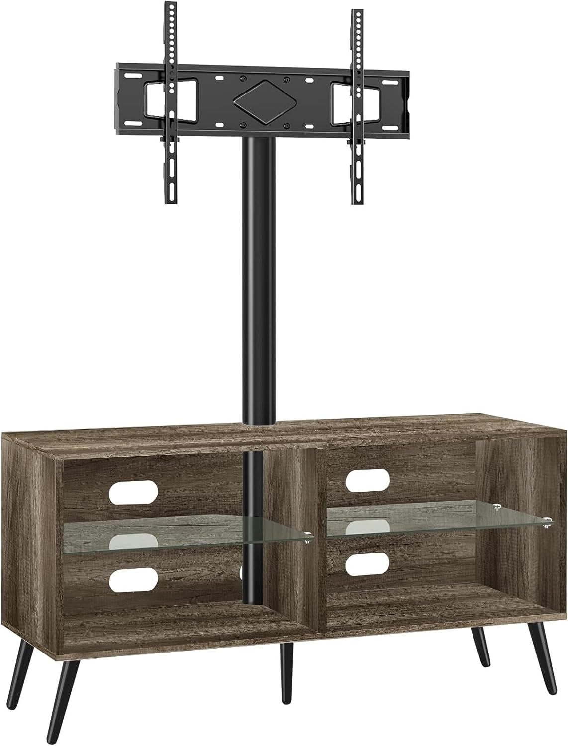 Wood Corner TV Stand Storage Console with Swivel Mount Height Adjustable TV Entertainment Center