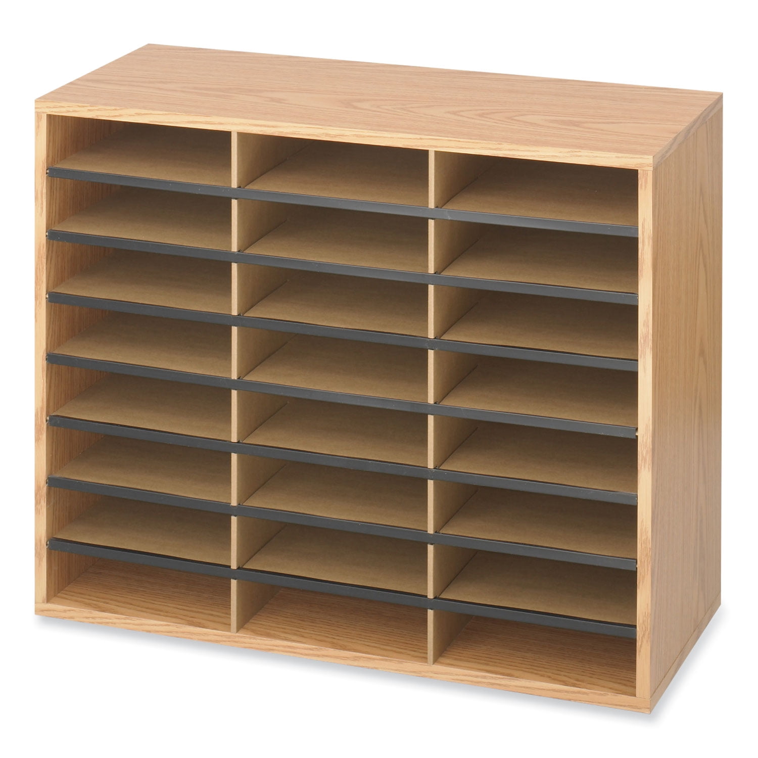 Medium Oak 24-Compartment Wooden Literature Organizer