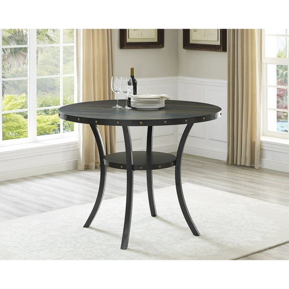 Wood Counter Height Dining Table With Metal Framework And Stylish Nailhead Modern Extra Storage