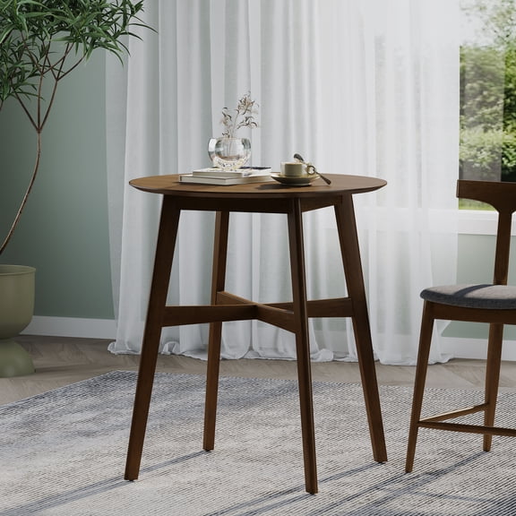Wood Counter Height Round Dining Table, Brown, 35.4 Inch, Mid-Century Modern Design, Sturdy Rubberwood Legs, Easy Assembly, for Kitchen Dining Room
