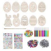 Wood Craft Kit for Easter, 40 Ornaments for Painting, DIY Easter Eggs, Bunnies, and Flowers for Festive Decor