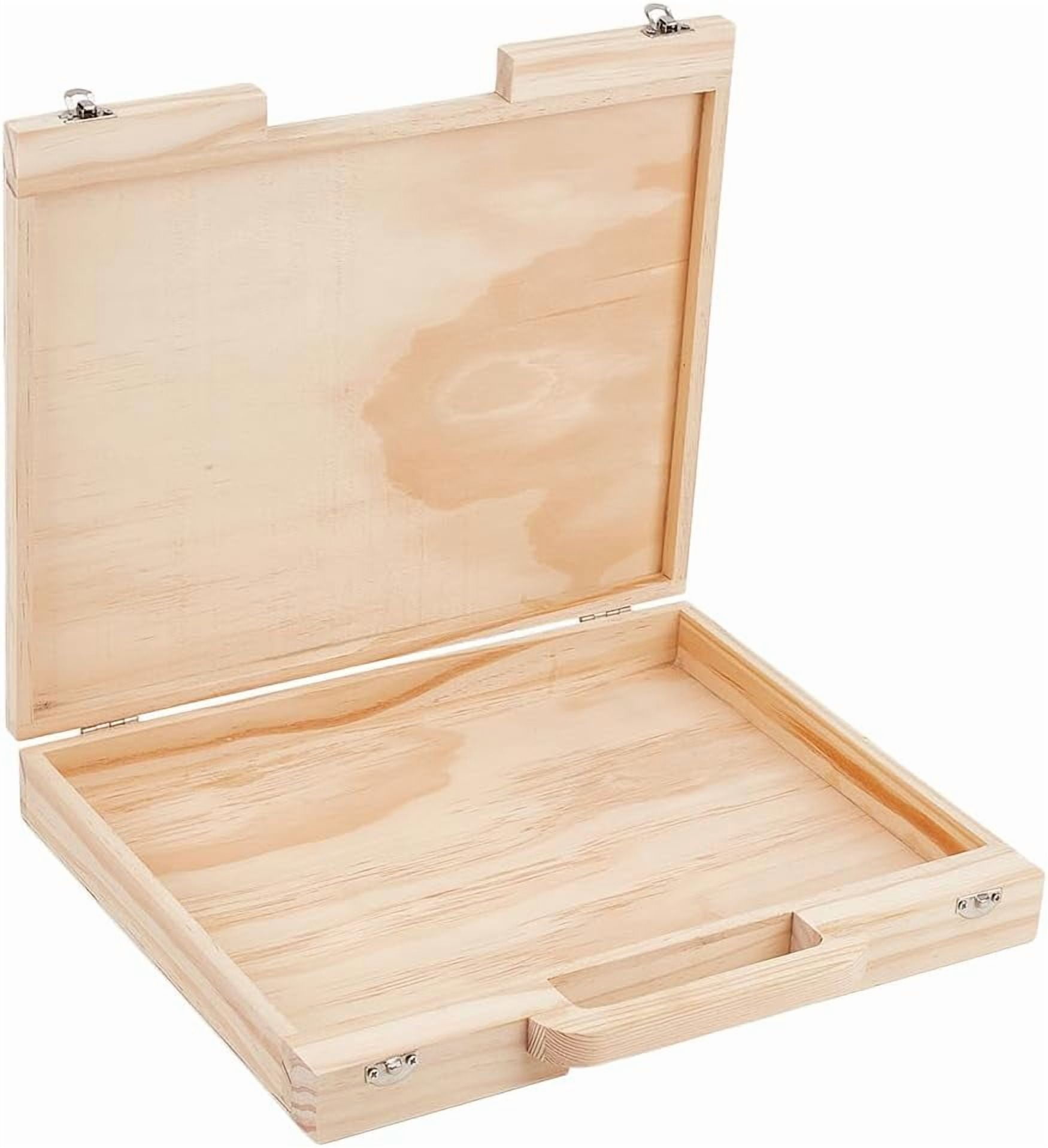 Wood Craft Suitcase 11.9x10.6x1.7 Inch Wooden Suitcase with Handle Rectangle Wood Storage Boxes with Handles Unfinished Wooden Boxes for Crafts Art Hobbies Journey and Souvenir Collection
