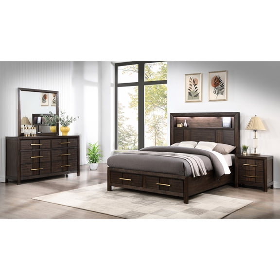Wood Crafted - Ambient LED Lighting - Bedroom Ambiance - 4PC Contemporary Bedroom Set