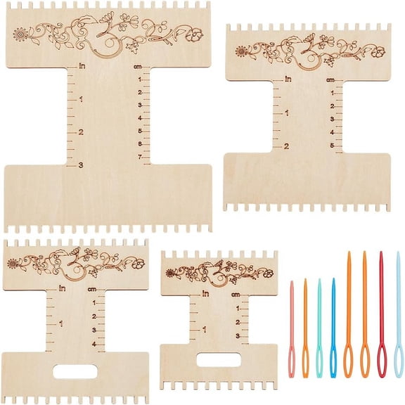 Wood Crochet Blocking Board with Iron Knitting Loom Hook Plastic Sewing Needles Letter I 10~18x8~15x0.3cm 4pcs/set for DIY