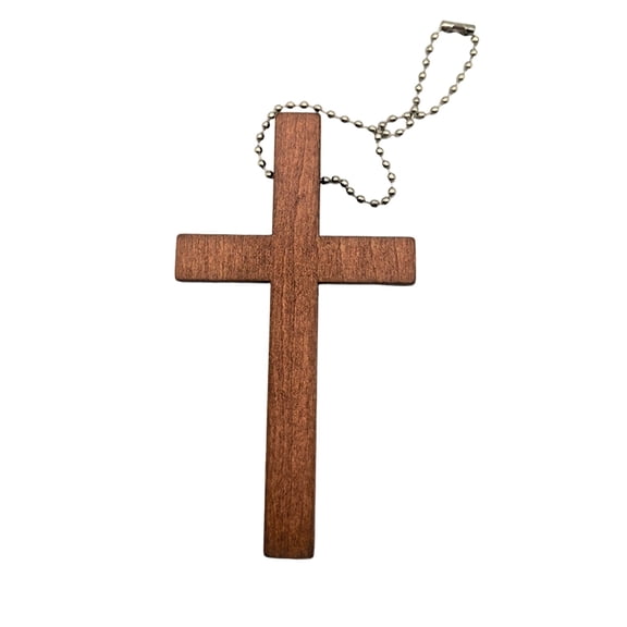 Wood Cross Charms Wooden Religious Cross Pendants with Silver Metal Ball Bead Chains for DIY Necklace Bracelet Crafts Jewelry Making Accessories