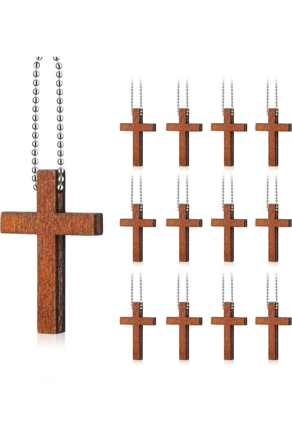 Wood Cross Necklace for Men Catholic Jesus Cross Pendant Necklace for Men Christian Gifts Wood Cross Crucifix on Cord