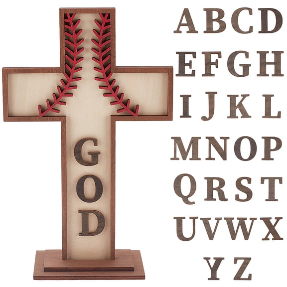 Wood Cross with Baseball Ornaments Christening GIft Antique White 265x165x10mm