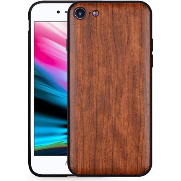 Wood Csae for iPhone Se (2en gen) and iPhone 7/8, Slim Shockproof Hybrid Cover for iPhone 7/8/Se (Rosewood)