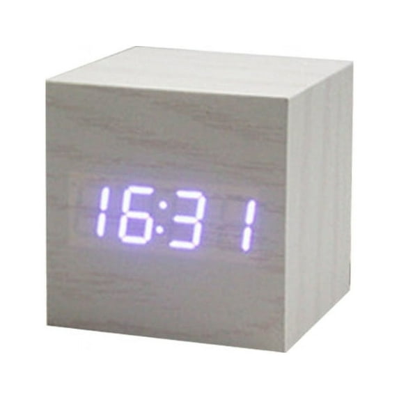 ✪ Wood Cube Voice Control Alarm Clock Bedside Table Square Clock Multipurpose