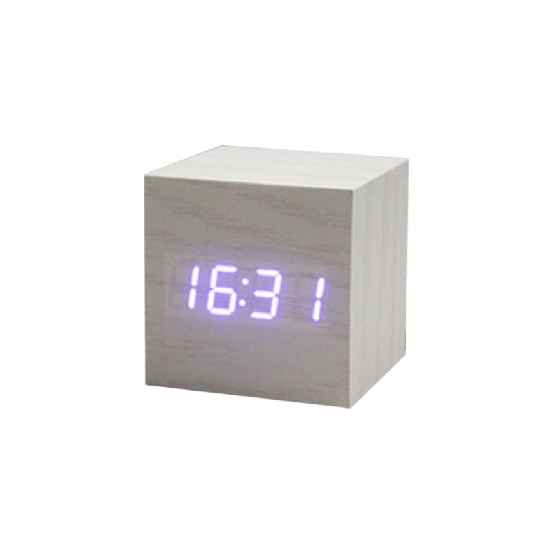Wood Cube Voice Control Alarm Clock Bedside Table Square Clock